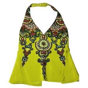 Nanette Lepore Shirt Womens Size 4 Vintage Silk Beaded Green Halter Top BOHO